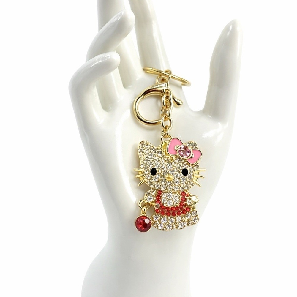 Red Hello Kitty Fashion Rhinestone Keychain Purse Charm Backpack 4"